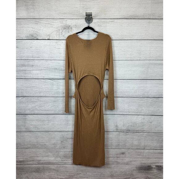 Sofia Jeans By Sofia Vergara Tan Ribbed Cutout Back Column Midi Dress Size XXL - Picture 9 of 9